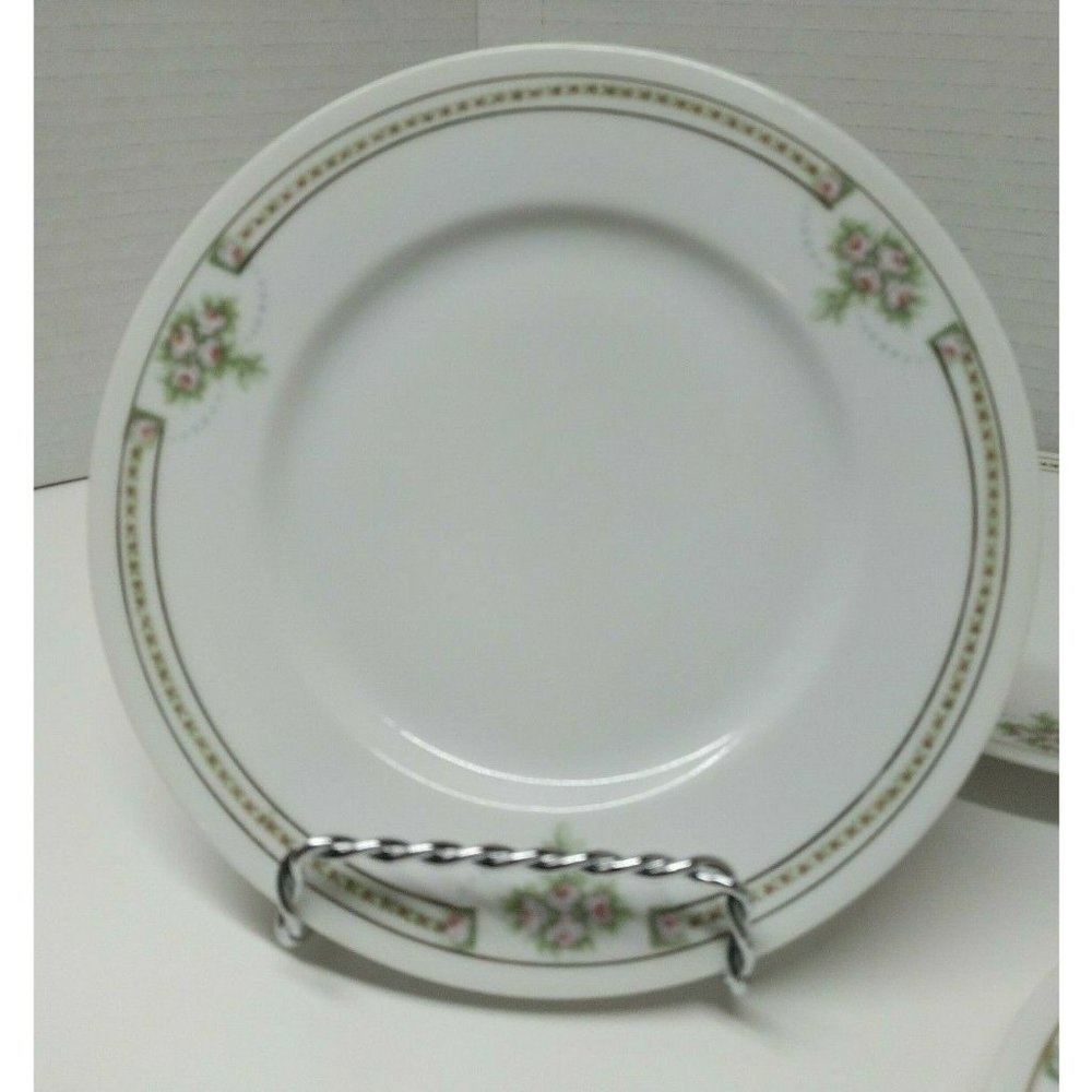 Set of (5) Rare Pattern Weimar Germany Bone China Saucers Pink Rosettes 6"